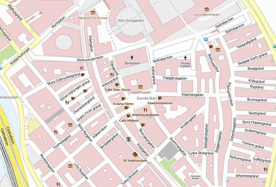 Gamla Stan Stadtplan mit Satellitenbild und Hotels von Stockholm